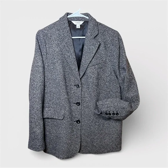 L.L. Bean Vintage Wool Cashmere Blazer Grey Size 16 Quiet Luxury 90s Academia - Picture 1 of 8
